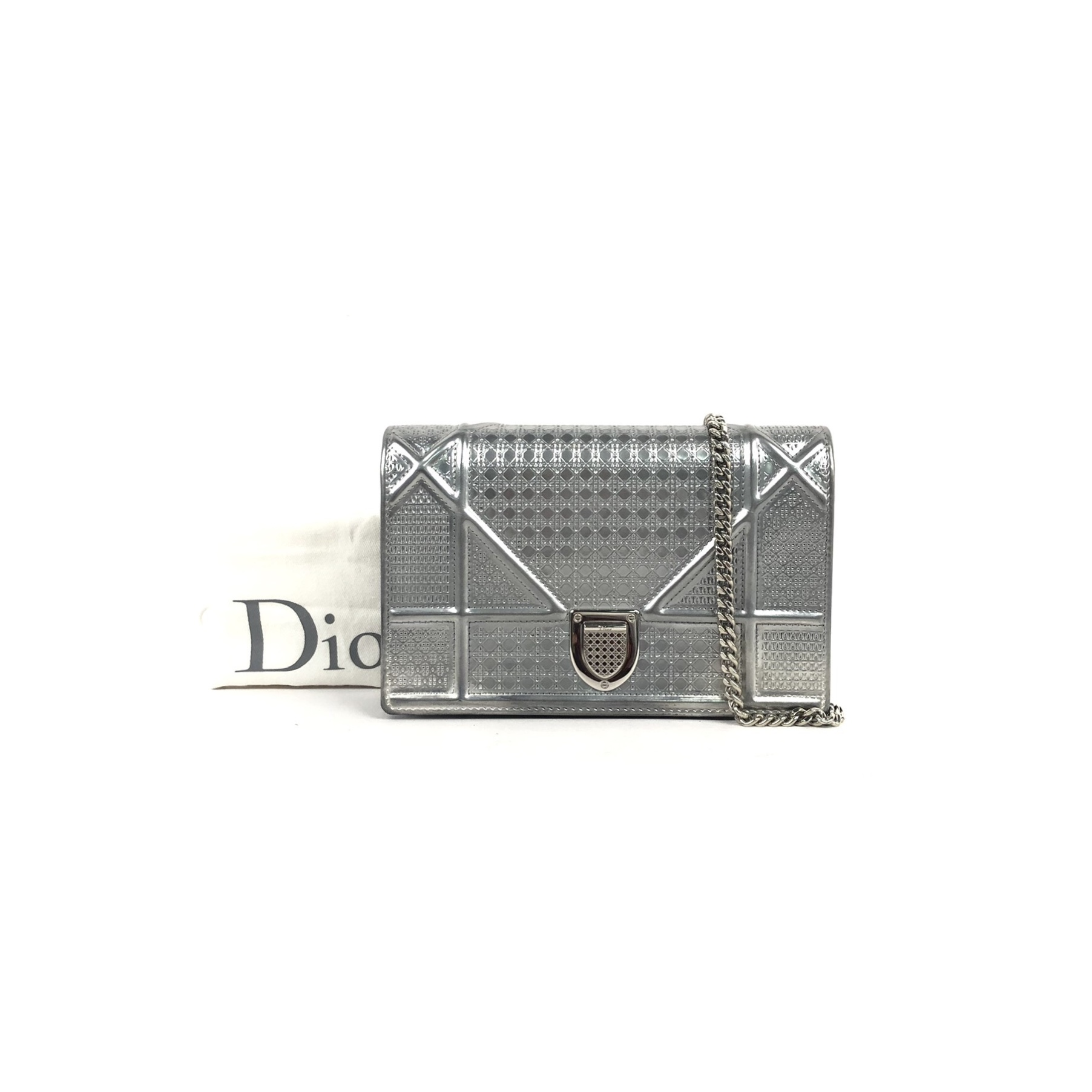 Dior DIORAMA Chain Wallet Handbag Shoulder bag Cowhide Silvery