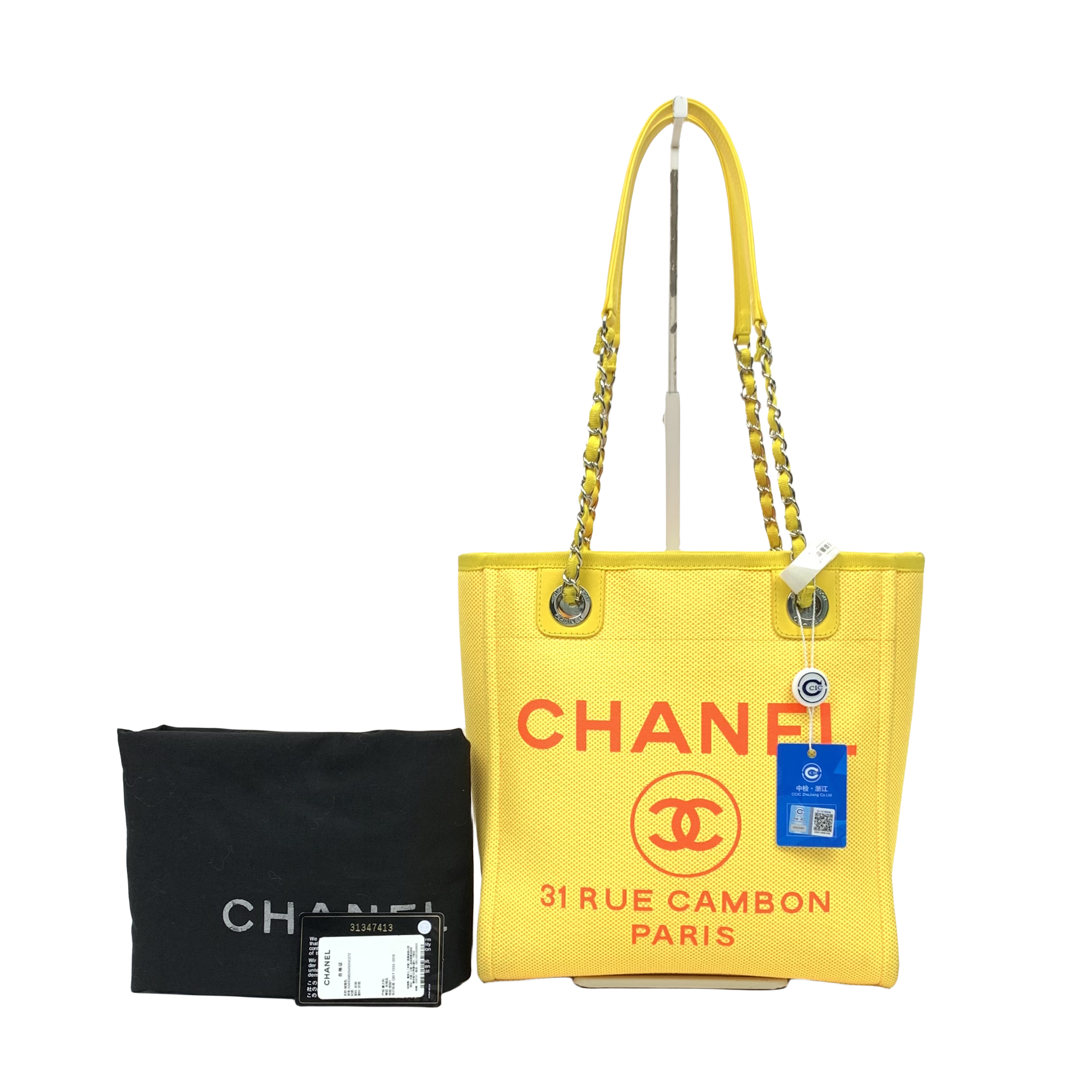 CHANEL Tote Handbag Canvas Yellow