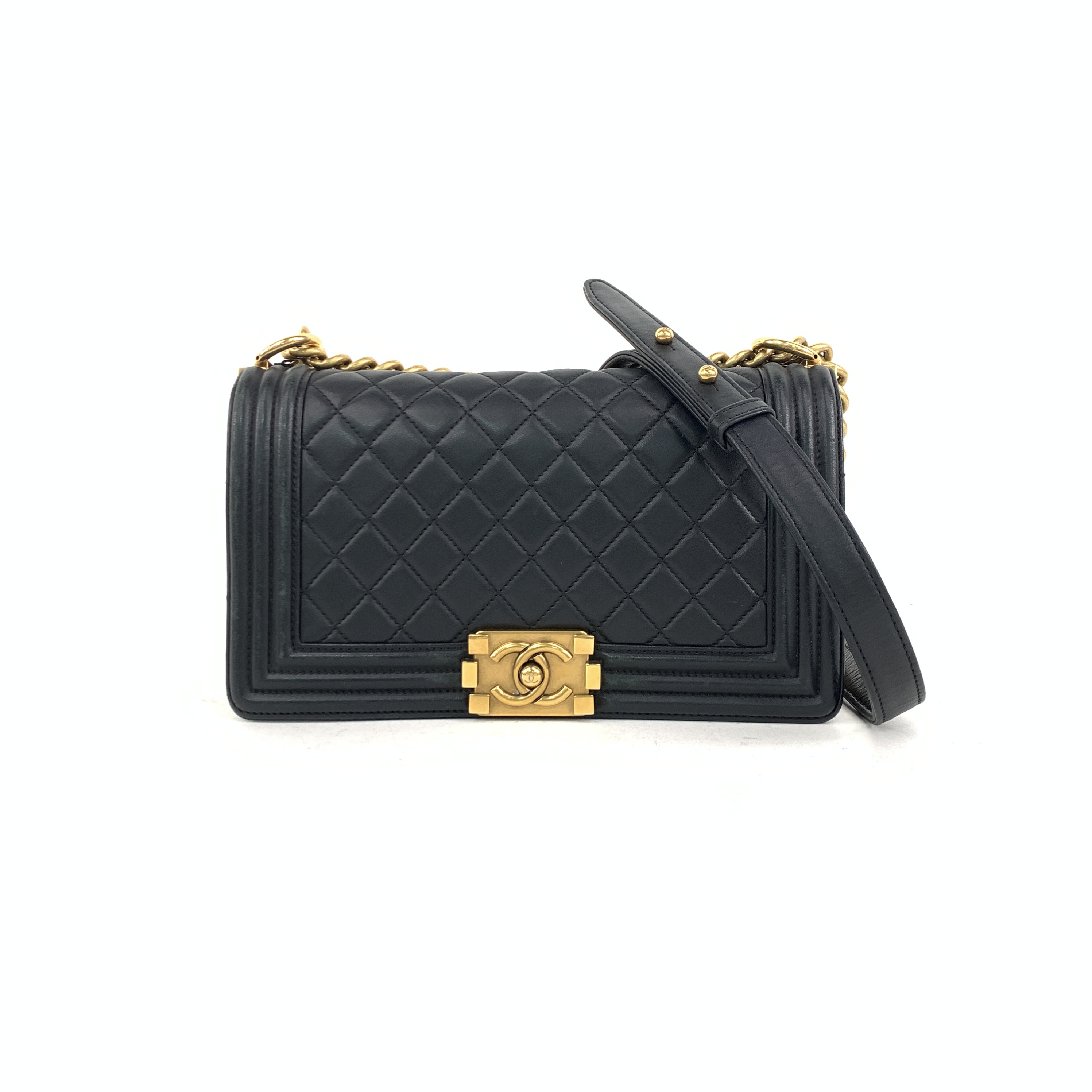 CHANEL LEY BOY Shoulder Bag Sheepskin Black
