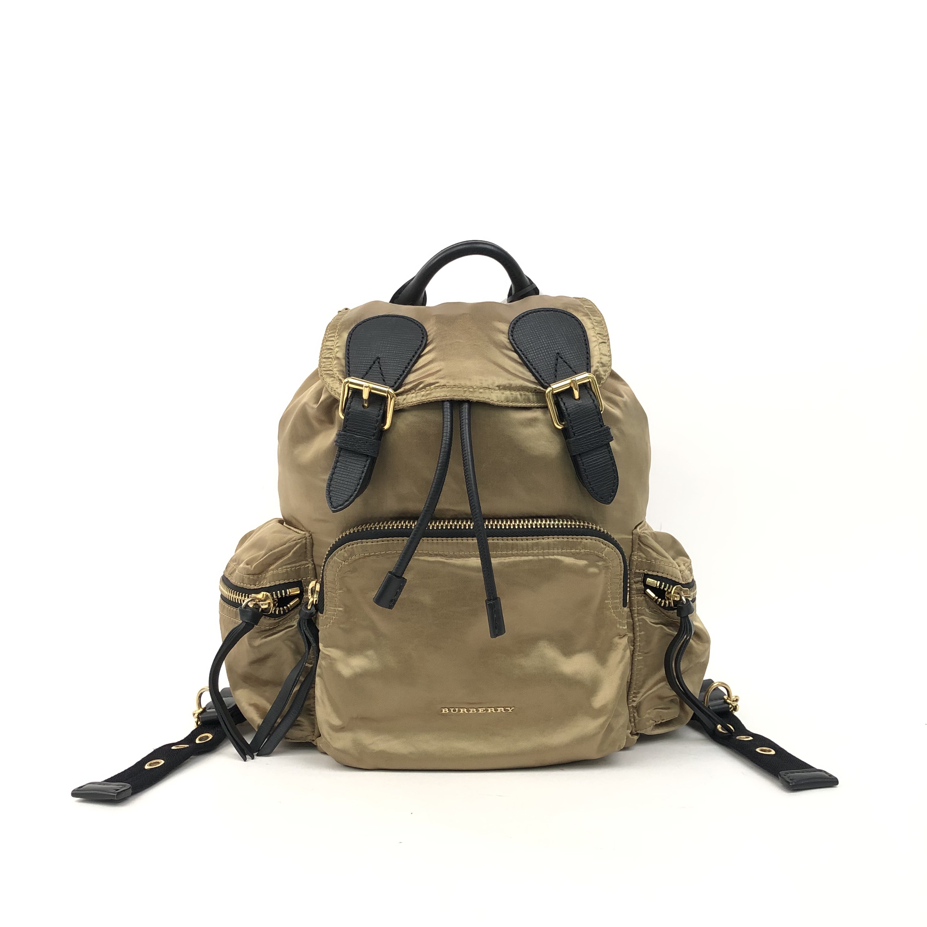 BURBERRY Metallic Satin Nylon Medium Rucksack Backpack Gold