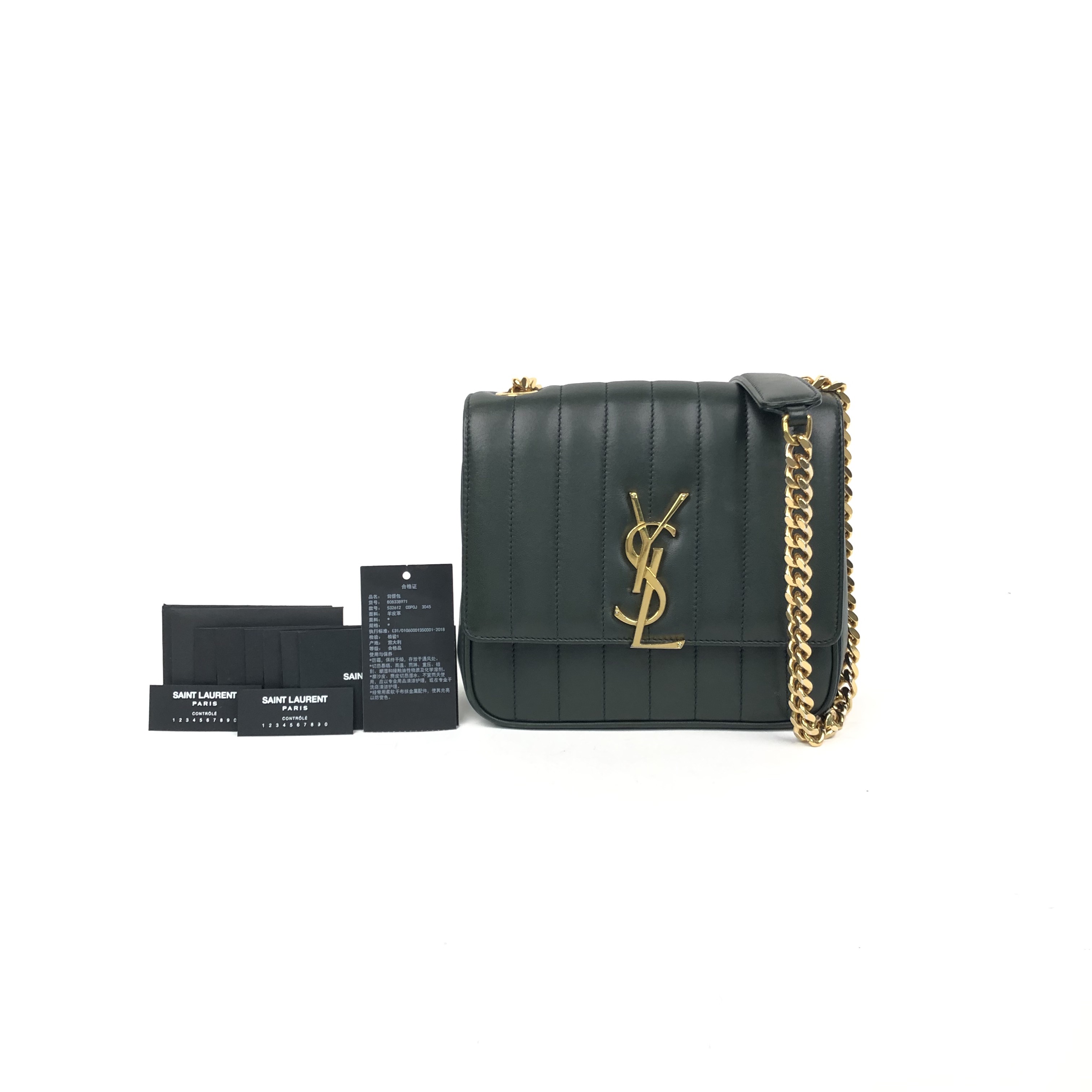 YSL Vicky Shoulder Bag Sheepskin Blackish Green