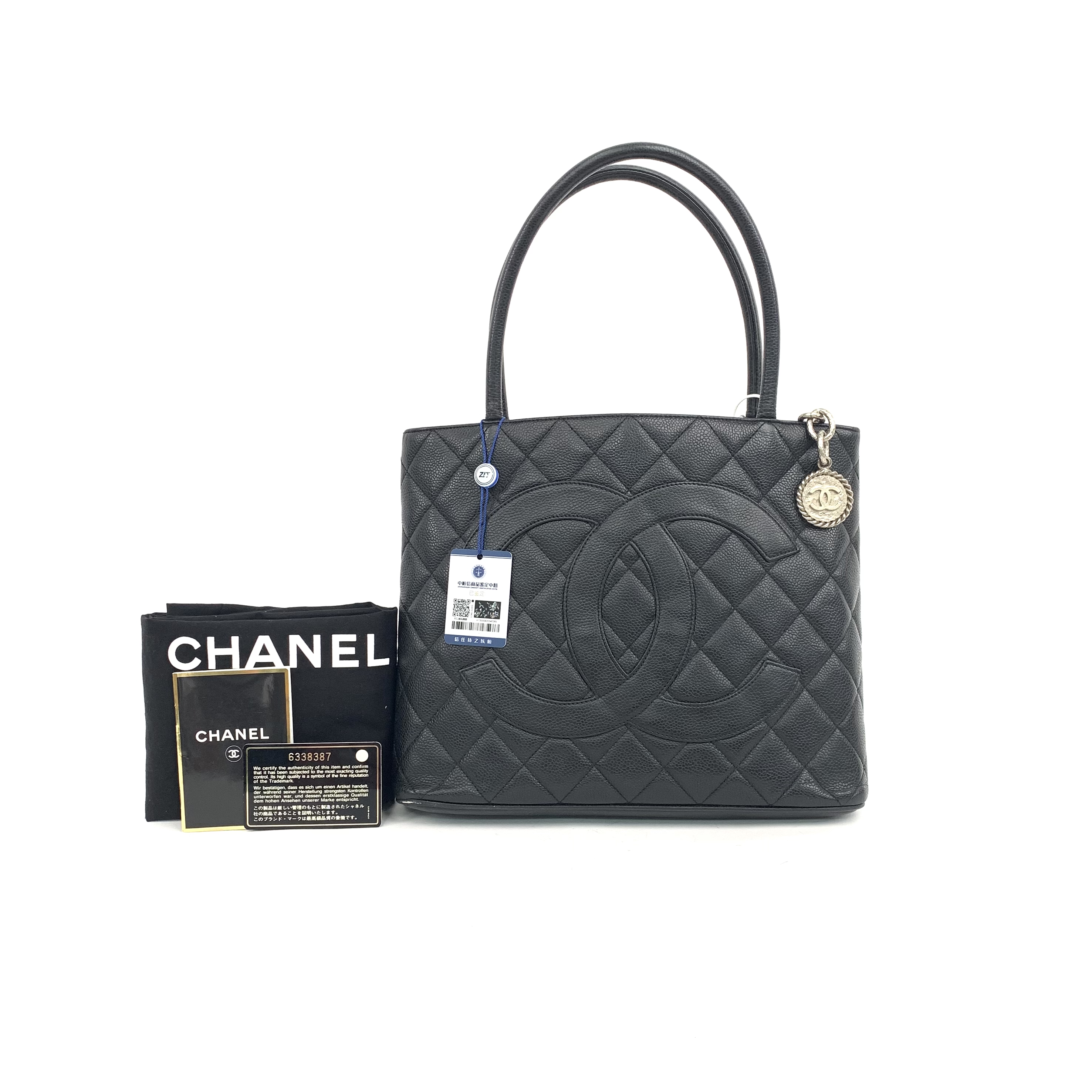 CHANEL Tote Handbag Cowhide Black