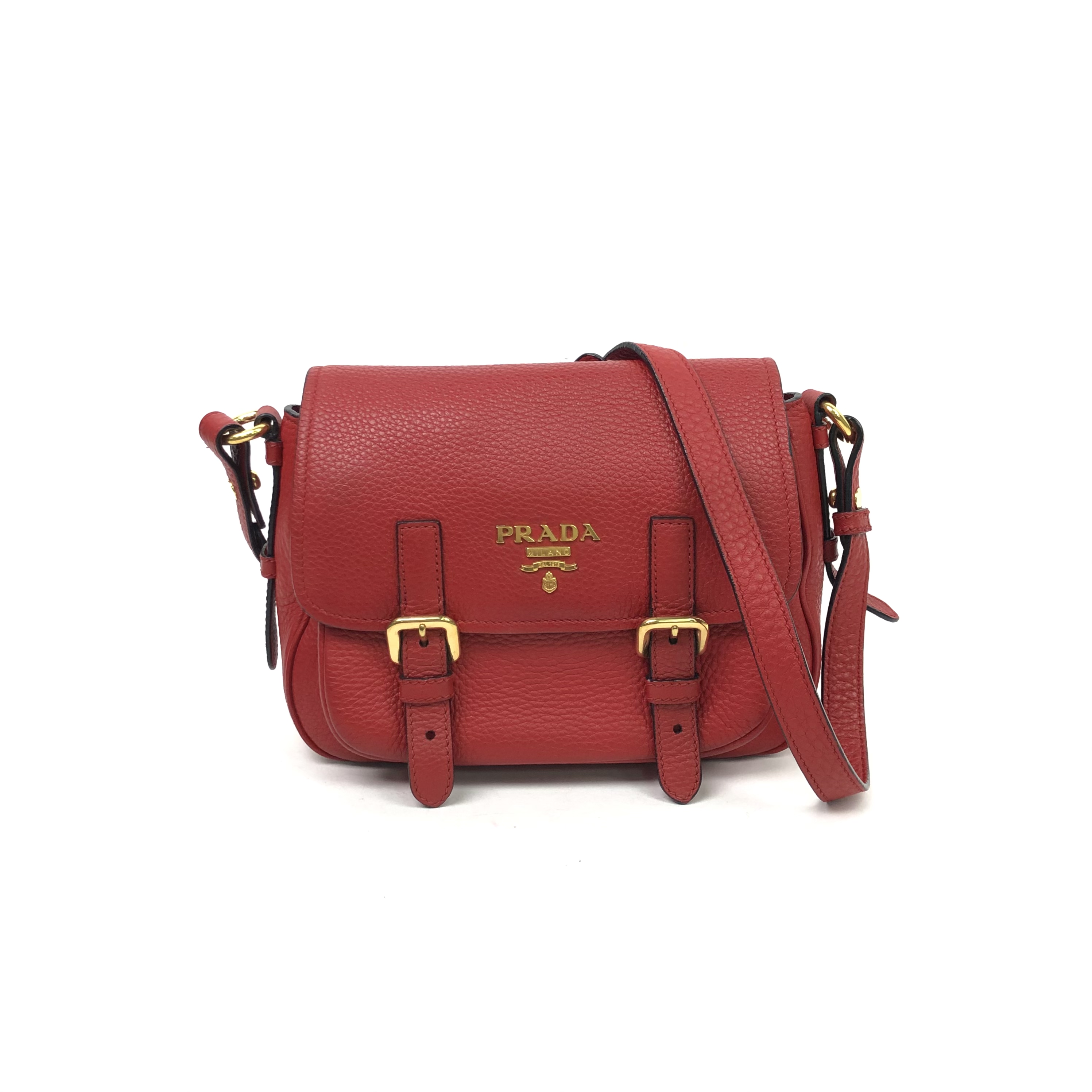 Prada Messenger Bag Shoulder Bag Cowhide Red Crossbody 