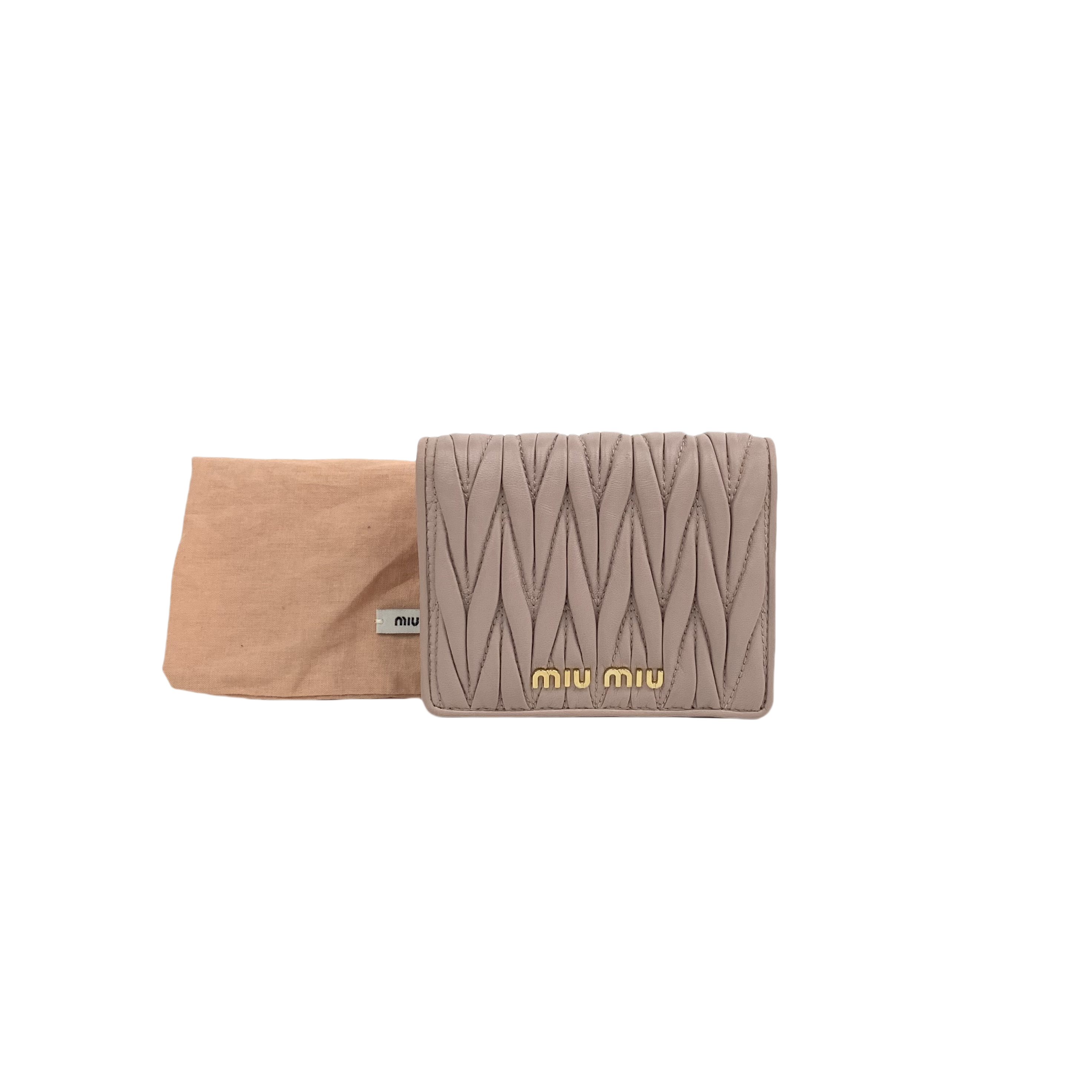MIU MIU Nappa Matelasse Bi-Fold Compact Short Wallet Sheepskin