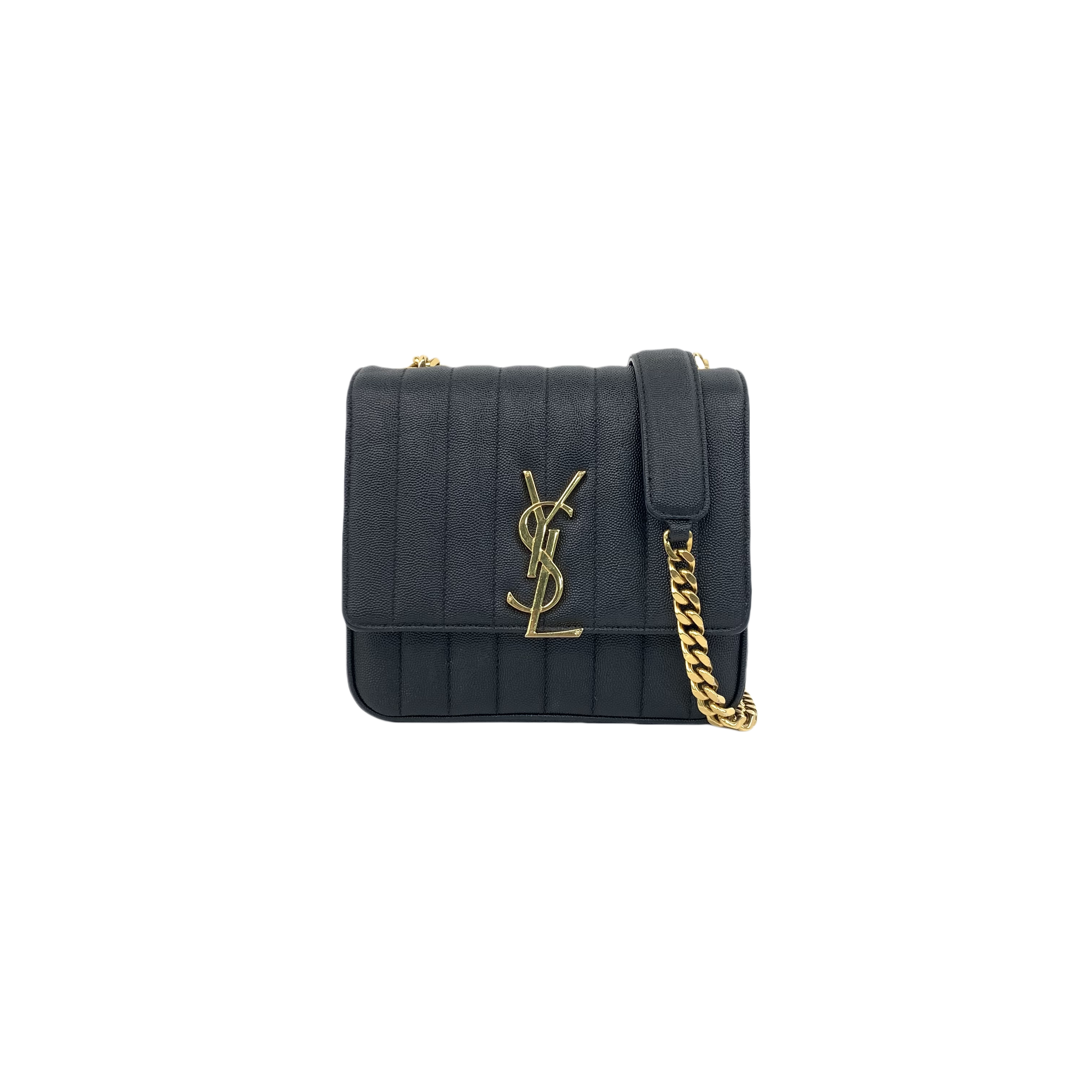 YSL Saint Laurent Vicky Shoulder Bag Cowhide Black Medium Chain Bag