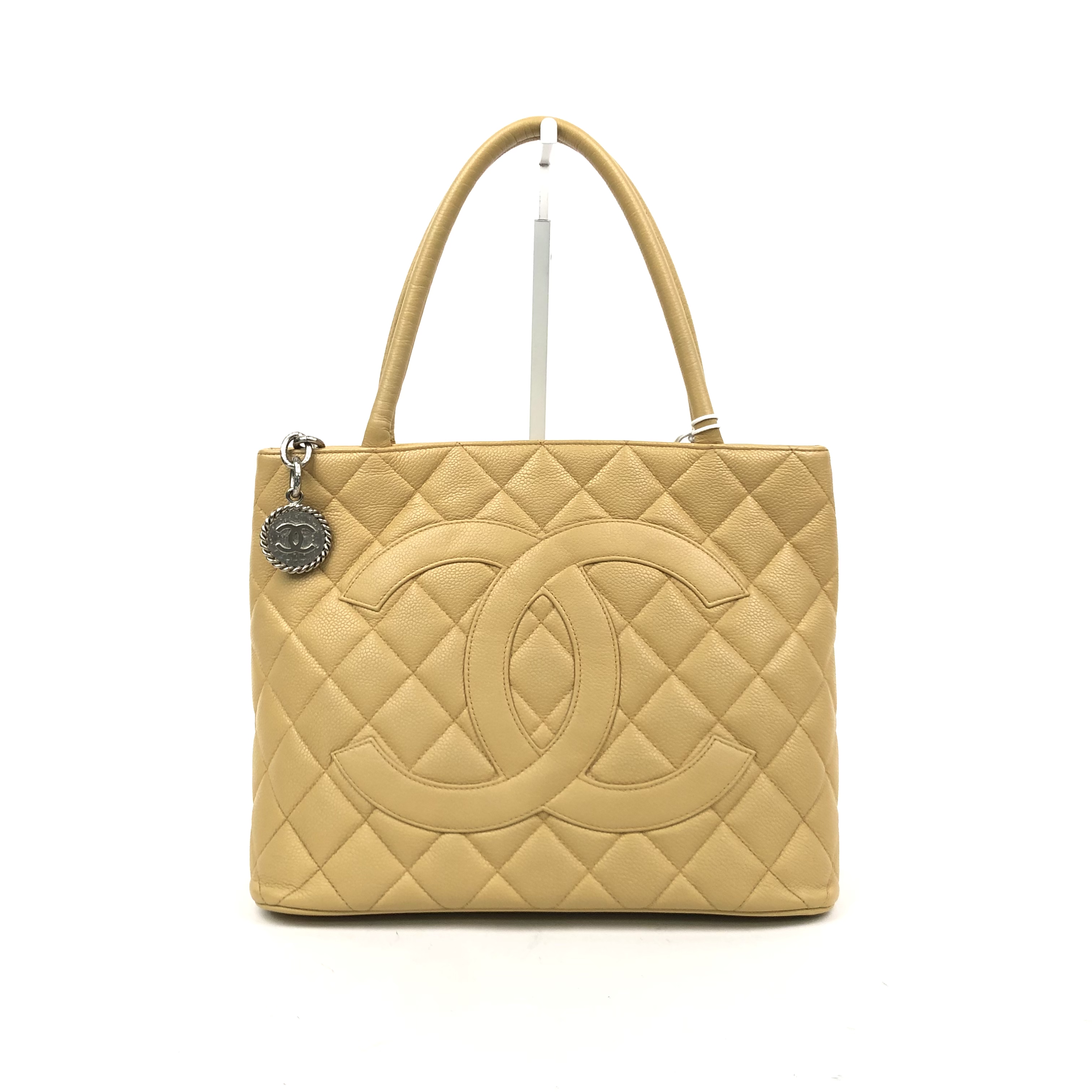 Chanel Beige Caviar Calfskin Leather Medallion Tote Bag Handbag