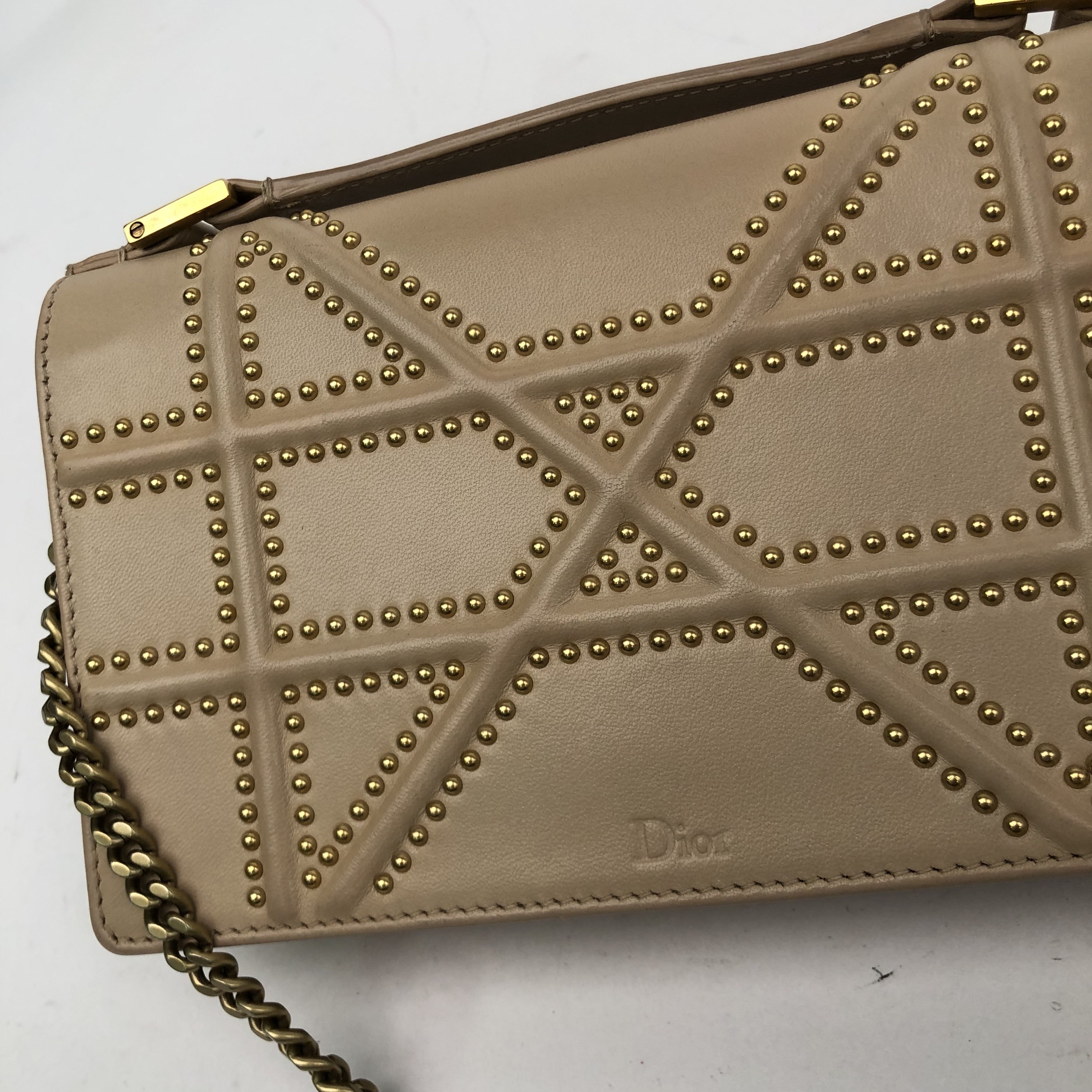 CHRISTIAN DIOR Studded Diorama WOC Shoulder Bag Sheepskin Khaki - Picture 15 of 15
