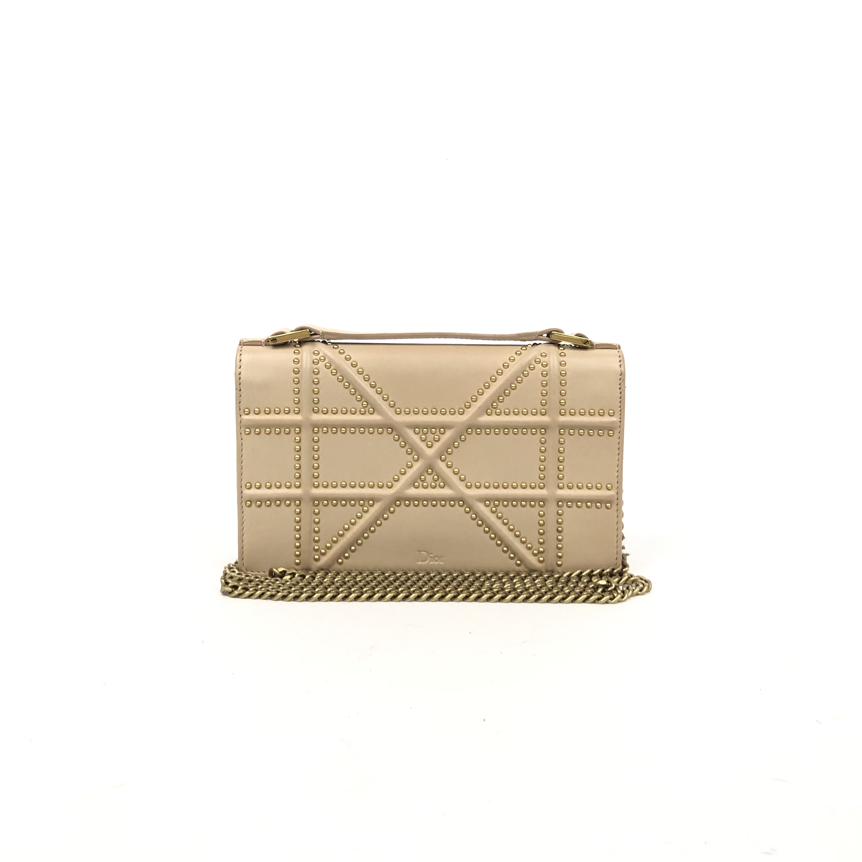 CHRISTIAN DIOR Studded Diorama WOC Shoulder Bag Sheepskin Khaki - Picture 2 of 15