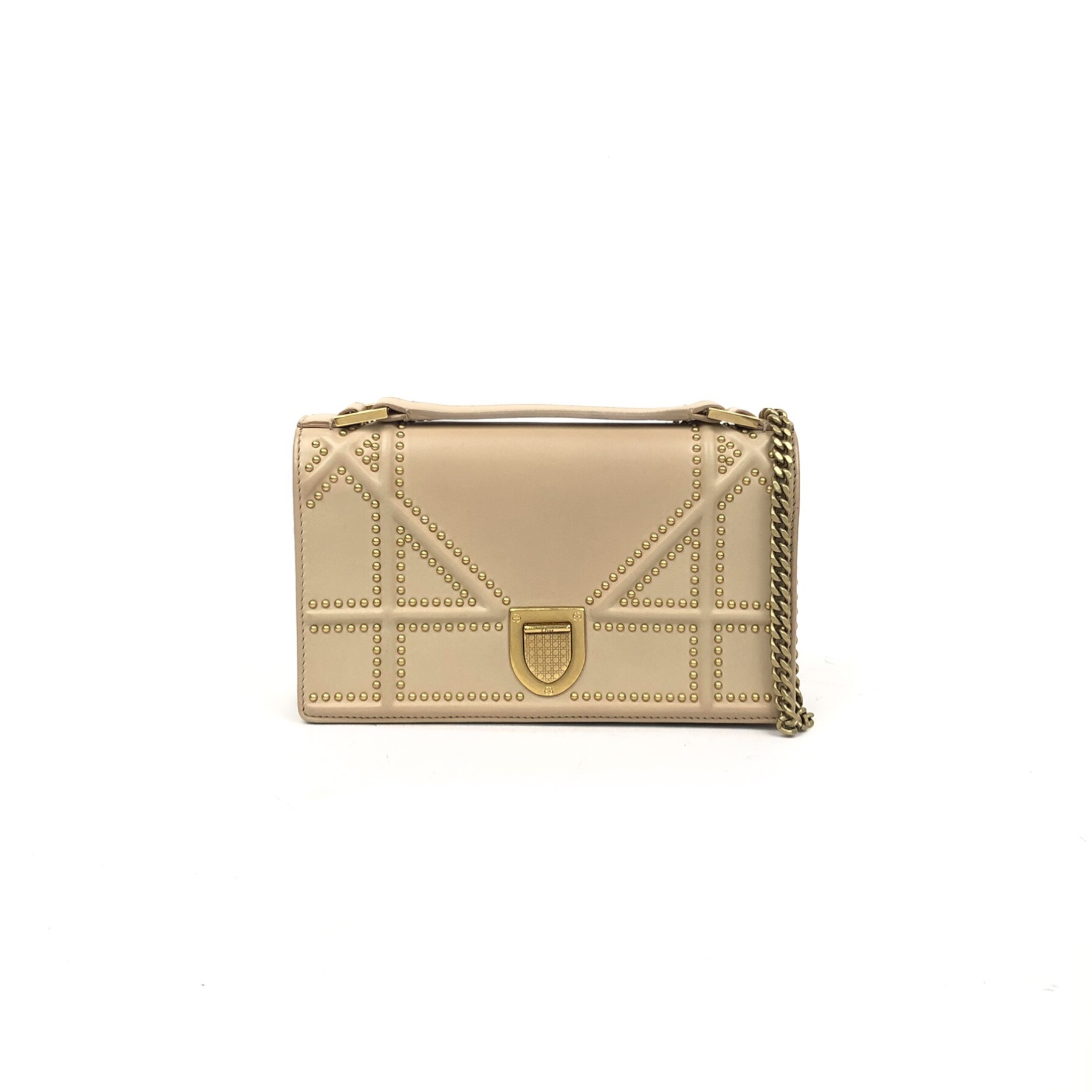 CHRISTIAN DIOR Studded Diorama WOC Shoulder Bag Sheepskin Khaki