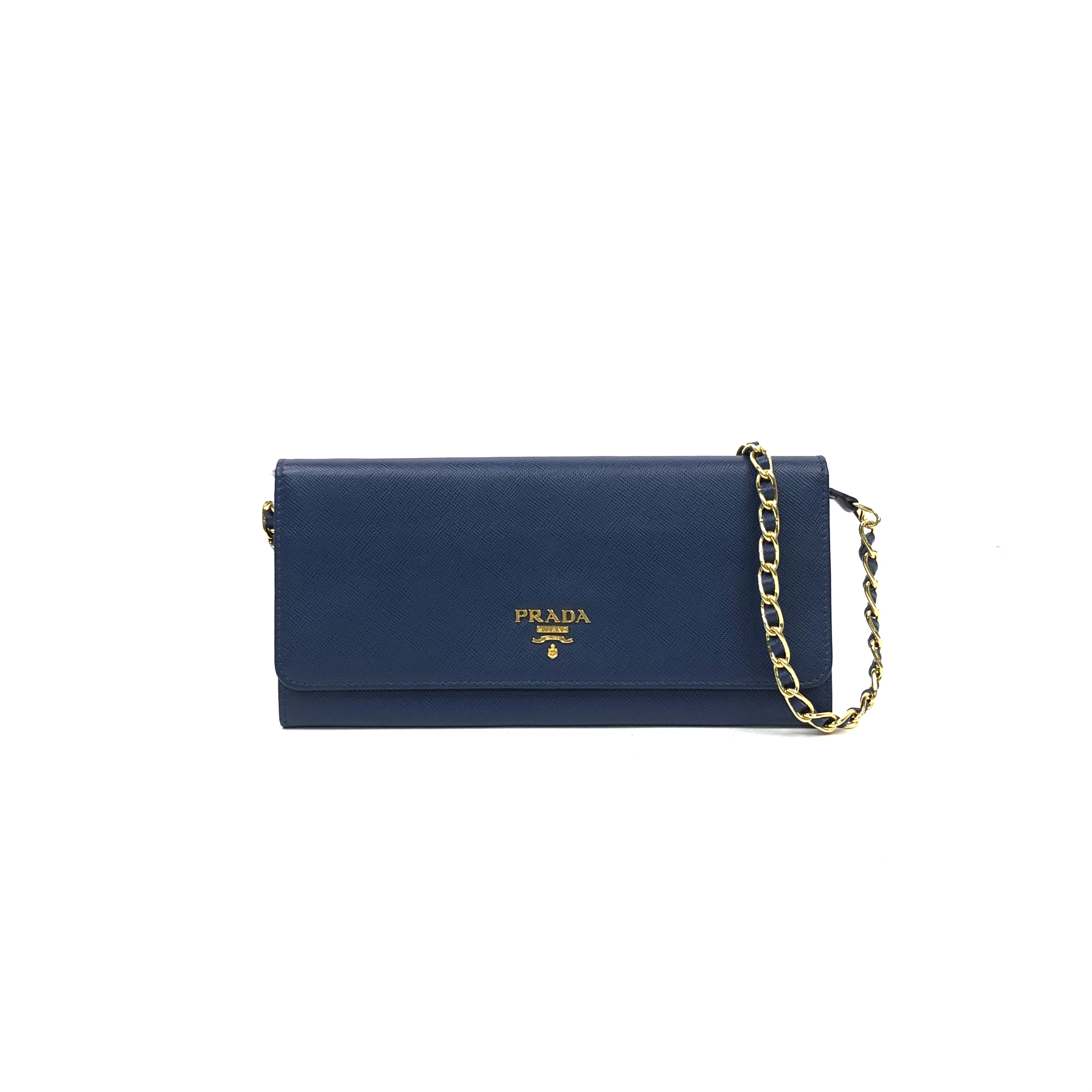 Prada Saffiano Lux Wallet On Chain Shoulder Bag Cowhide Navy Blue
