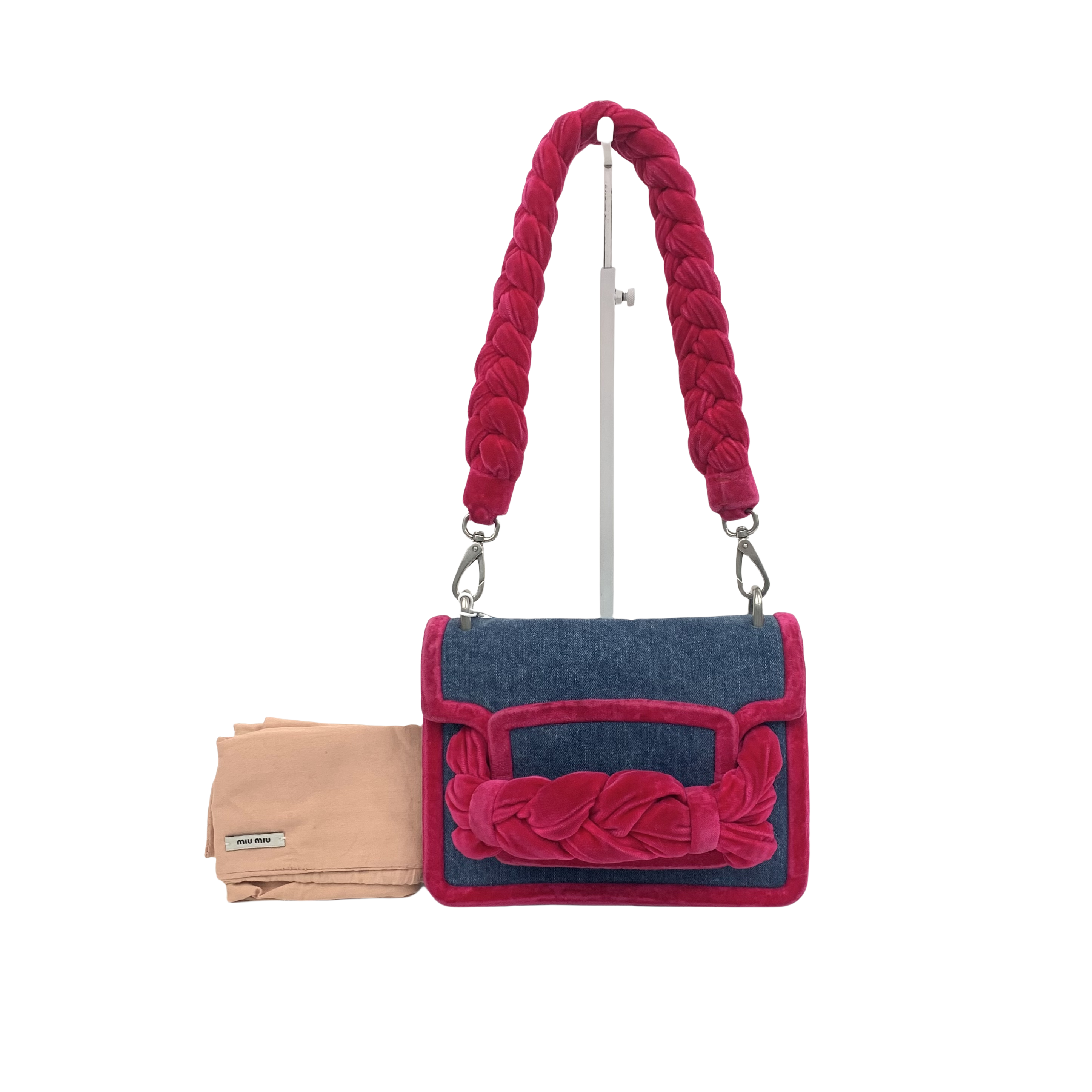 MiuMiu Flap Shoulder Bag Canvas Denim Multicolor Blue Red